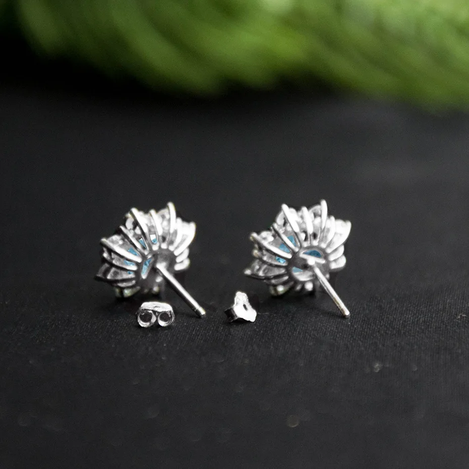 Kuolit 4.7ct натуральный круглый Небесно-Голубой Топаз Драгоценные камни серьги гвоздики для женщин женские из натуральной 925 пробы серебряные Роскошные ювелирные изделия