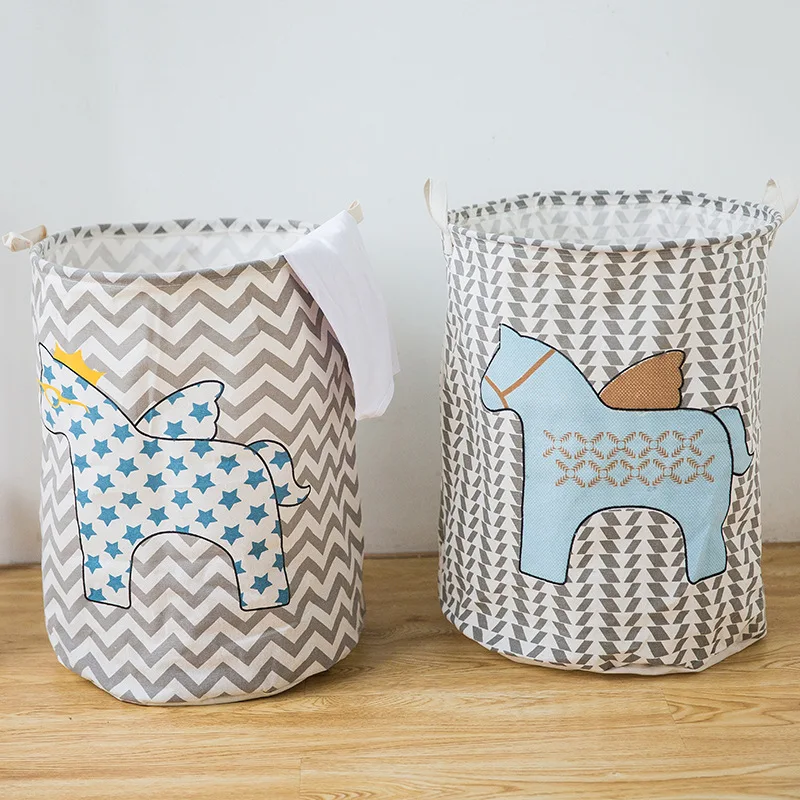 

Cotton Linen Dirty Laundry Basket Foldable Round Waterproof Organizer Bucket Clothing Children Toy Large Capacity Storage Home