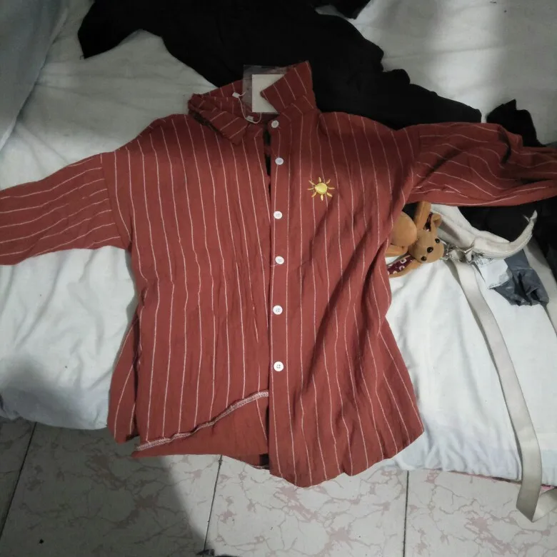 long sleeve caramel Woherb, Женская Полосатая блуза Kawaii, с Лунной вышивкой, корейские женские топы, блузы, Повседневная льняная рубашка с рукавом «летучая мышь», 20824 - Цвет: long sleeve caramel
