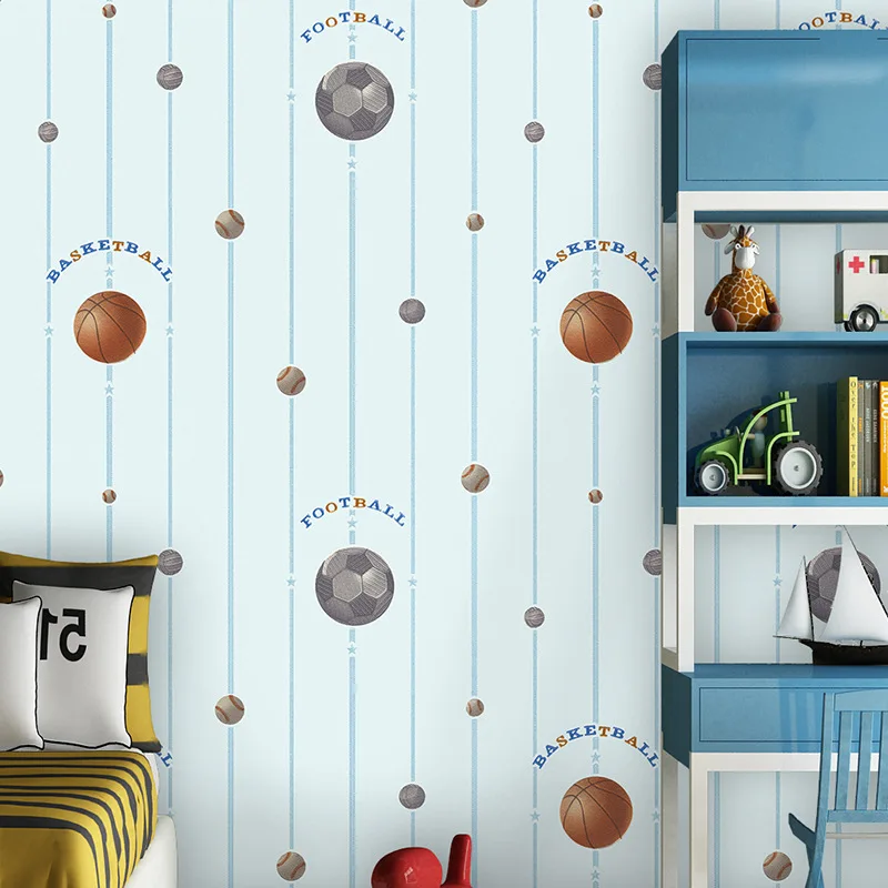 Экологический Emboss футбол фреска обои Баскетбол спальня Мальчики Девочки Дети