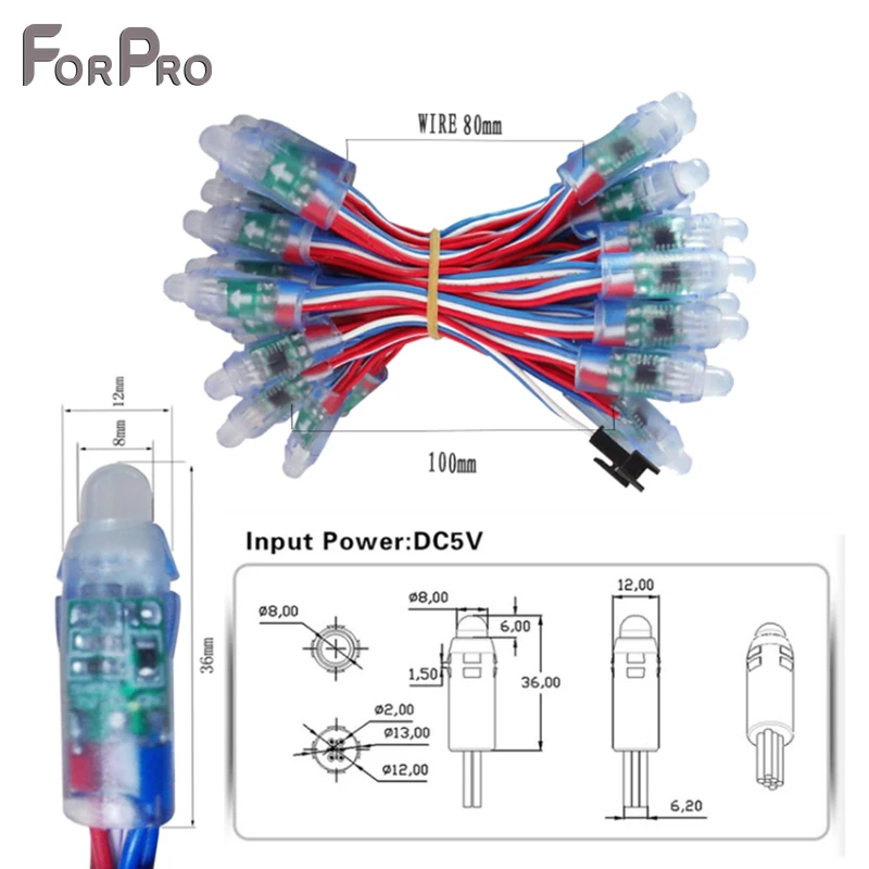 Полноцветный пиксельный светодиодный модуль освещения WS2811 12 мм 5000 шт. вход 5 в