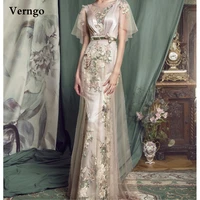 verngo exquisite floral printed evening dresses mermaid tulle mermaid long prom gowns lady formal occasiom event dress