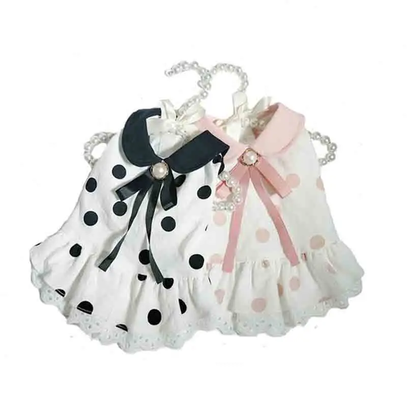 

Spring and summer polka dot lace collar dog skirt Teddy Bomei cat costume Teddy Yorkshire cute small dog costume