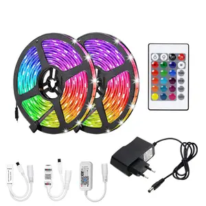 Светодиодная лента RGB, не водонепроницаемая светодиодная лента 5050, Светодиодная лентасветовая лента 5 м, 10 м, 20 м, гибкая светодиодная лента с контроллером и адаптером 12 В