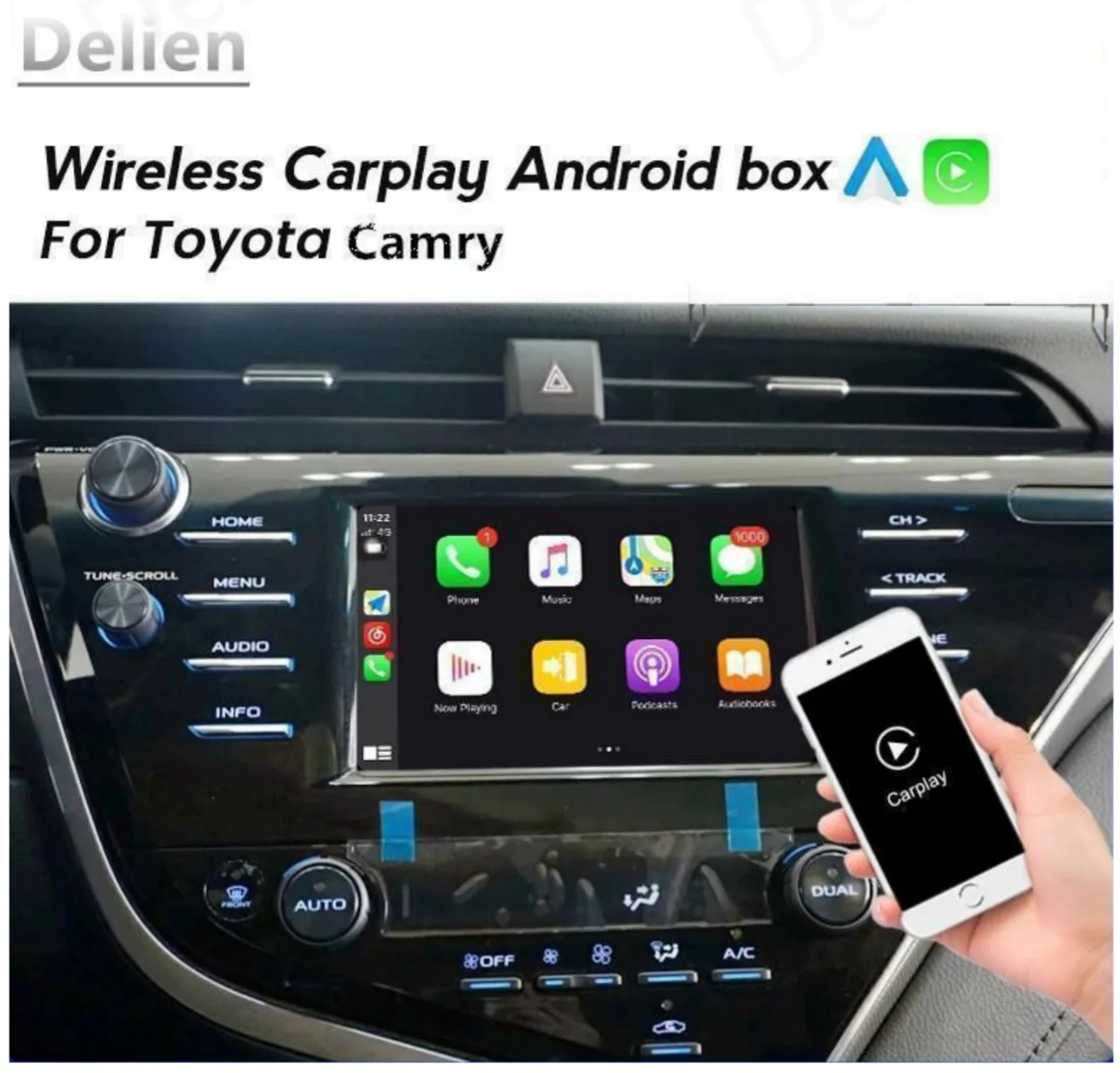 

Delien беспроводной Apple Carplay для Toyota Camry двухрядный кабель Поддержка Android Auto play Автомобильное Зеркало LinkMultimedia модуль