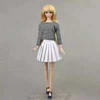 16 bjd clothes for barbie doll clothes outfits houndstooth plaid shirt top white pleated skirt 11 5 dollhouse accessories toys