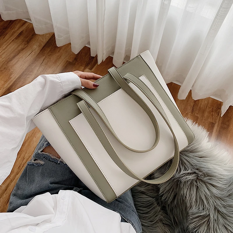 

On the new high-quality texture bag handbag new 2021 Korean fashion contrast color large-capacity Joker shoulder tote bag