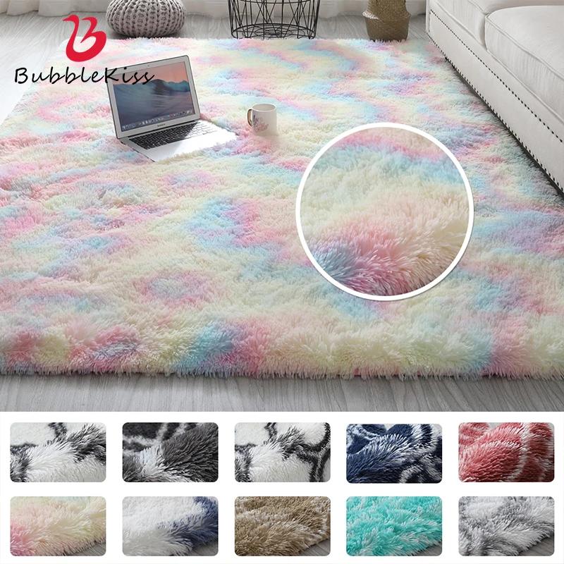 

Bubble Kiss Thick Carpet For Living Room Plush Rug Tie-Dye Faux Fur Long Hair Fluffy Floor Mat Home Children Bed Room Large Rugs