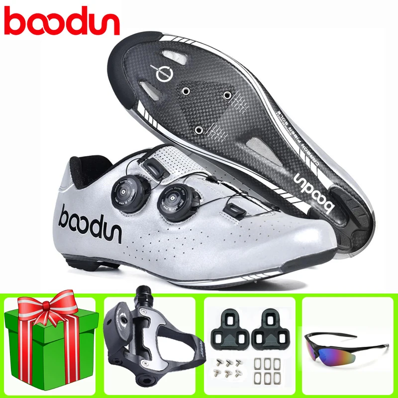 

BOODUN Carbon Fiber Road Cycling Shoes Sapatilha Ciclismo Sliver Ultralight Self-Locking Shoes professional Road Bicycle Racing