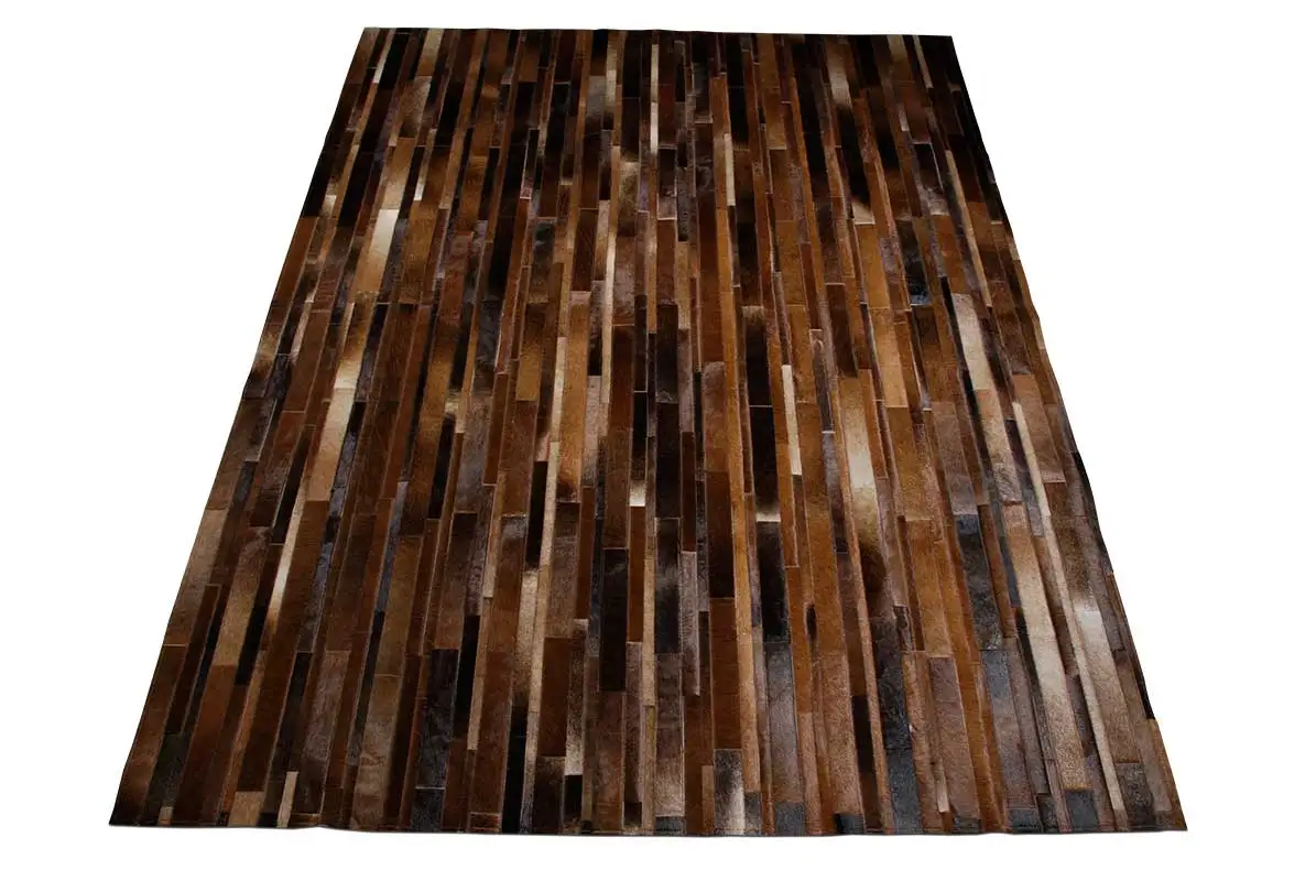 

Brown Stripes Patchwork Cowhide Rug HF-45
