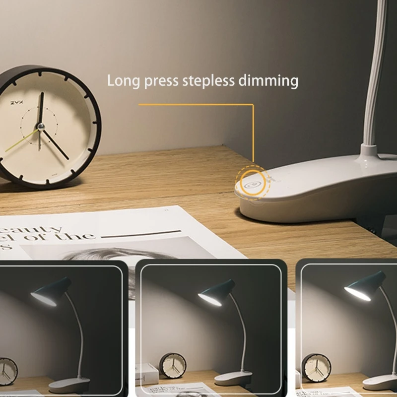 

H7JA Eye-Caring Reading Light Rechargeable Clamping LED Table Lamp with Touch Control Desk Lamp for Kids Adults Home Dorm