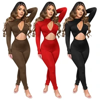 sexy solid cut out twist rompers womens jumpsuit casual sport fitness hollow out long sleeve leggings jumpsuit women overalls