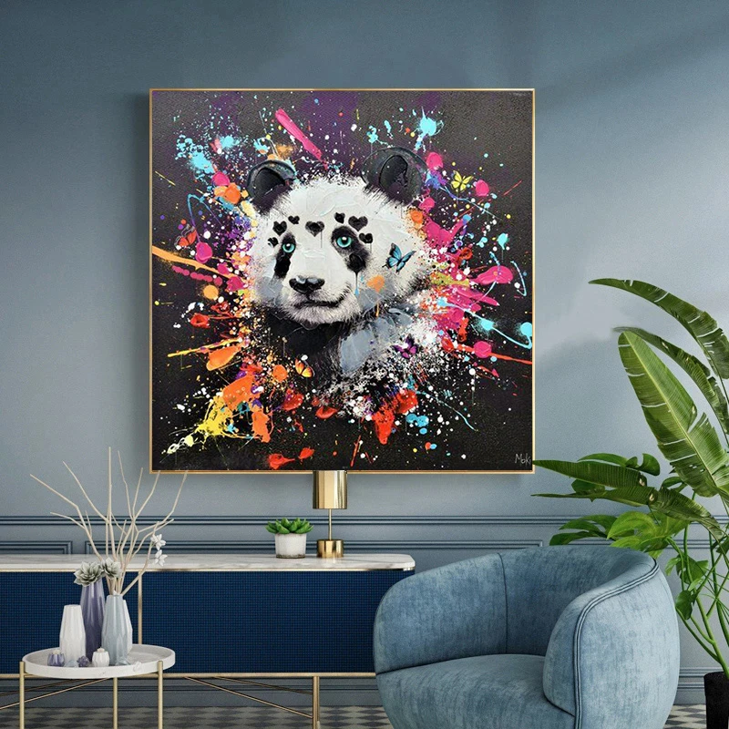 Современная картина маслом в виде животных граффити милая панда Картина на