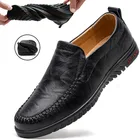 Мужская повседневная обувь из натуральной кожи, лоферы, итальянские Мокасины без шнуровки, удобная обувь для вождения, размера плюс, 37-47
