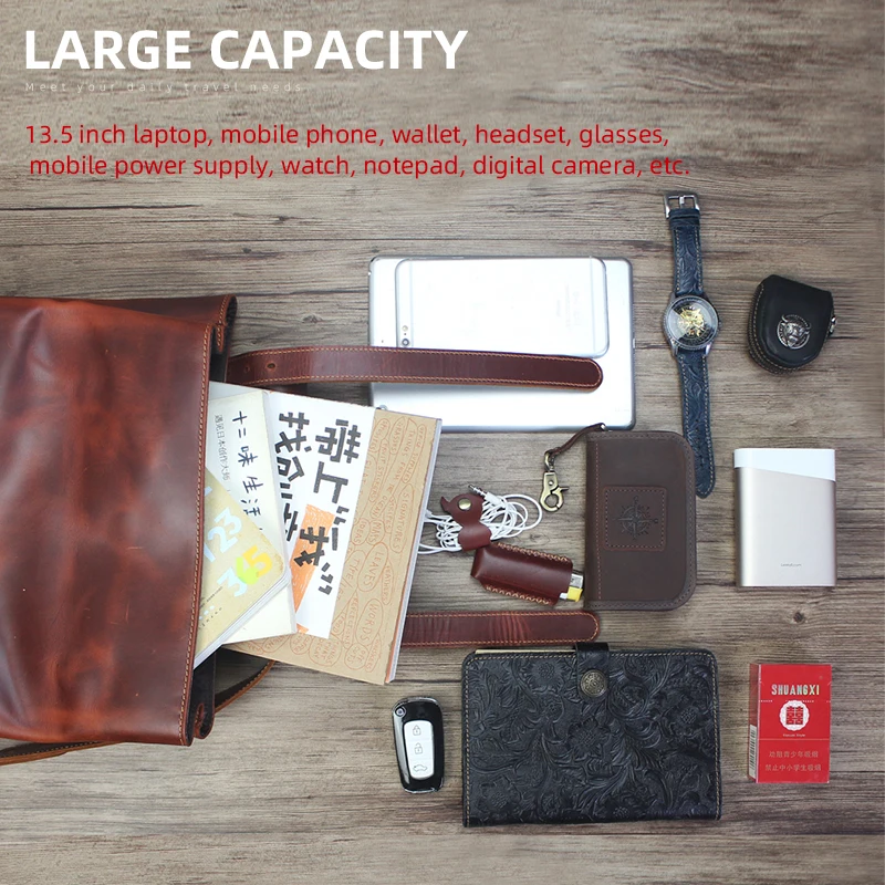 Genuine Leather Laptop Bag Sleeve Case Men's Briefcase Business Shoulder Bags For 13.5 Inch Computer Bag