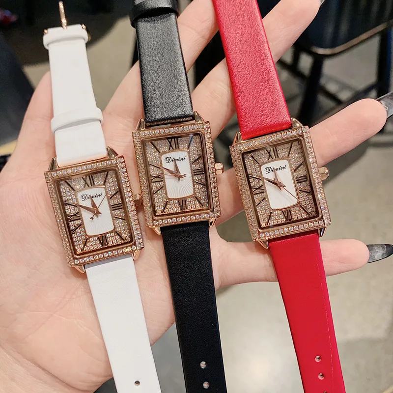 

Multi Candy Colors Genuine Leather Strap Watches for Women Vintage Roman Numbers Square Watches Waterproof Crystals Watch Quartz