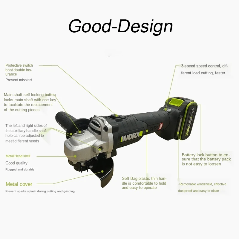 WORX Brushless Angle Grinder 20V 4Ah WU808 Rechargeable Power Share Platform Battery Multi-function Polishing Cutting | Инструменты