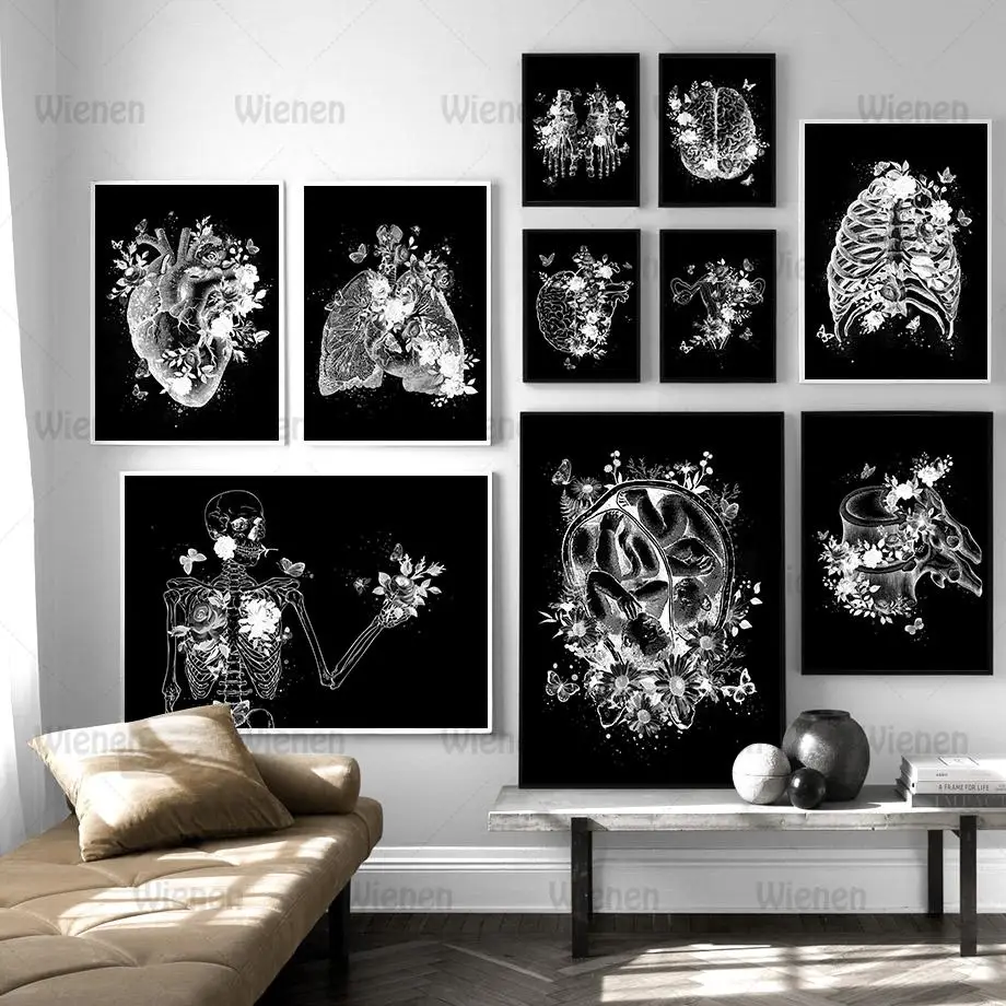 

Canvas Painting Black White Anatomy skeleton Poster Wall Art Nordic Posters And Prints Wall Pictures For Doctor Office Art Decor