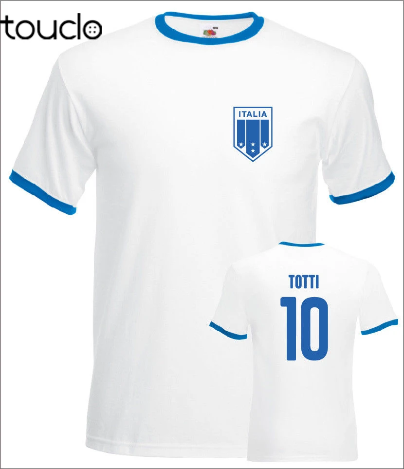 

Totti Italy No.10 team New Short Sleeve Fitness Clothing Male Tops Mens Retro Footballer Ringer Sporter t shirt double sized