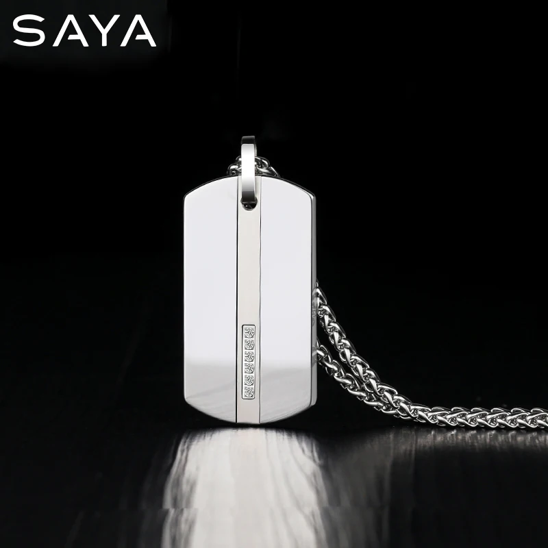 Prezzo 2021 Uomini Carburo Dog Tag Pendenti Tungsteno Intarsio Pietre CZ Con Collana A Catena In Acciaio Al Titanio, Spedizione Gratuita, Incisione