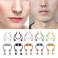 stainless steel punk fake piercing nose ring for women men hoop magnetic septum piercing false fake nose ring earrings wholesale