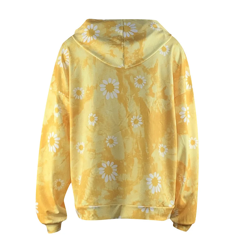 Женская толстовка с капюшоном и принтом разноцветная Радужная Свободная блузка