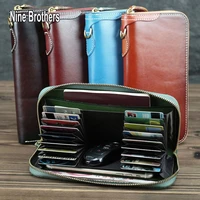 retro style genuine leather long wallet for men organizer zipper wallet cover on the passport smart wallet male card holder