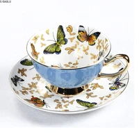 bone china coffee cup sets colorful butterfly ceramic tea cups and saucers british office teacup porcelain nice gift