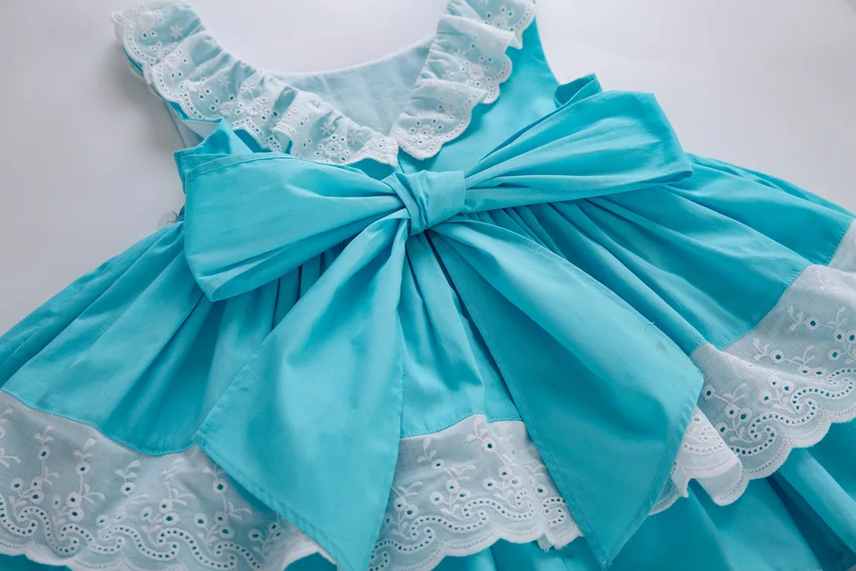 Cutestyles/Белое летнее праздничное хлопковое голубое платье с бантом и повязкой на