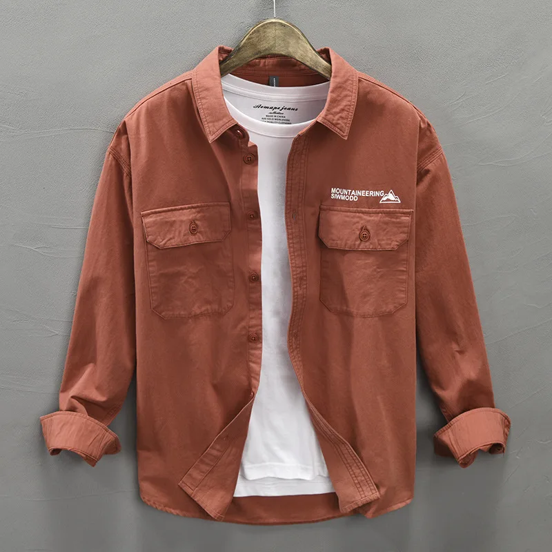 

Мужская Однотонная рубашка с длинным рукавом, с буквенным принтом