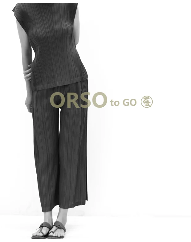 HOT SELLING Miyake fashion solid mid waist wide leg pants pleated pants IN STOCK