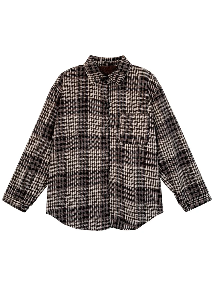 Женская рубашка на весну и осень новинка 2021 плюшевая утепленная клетчатая с