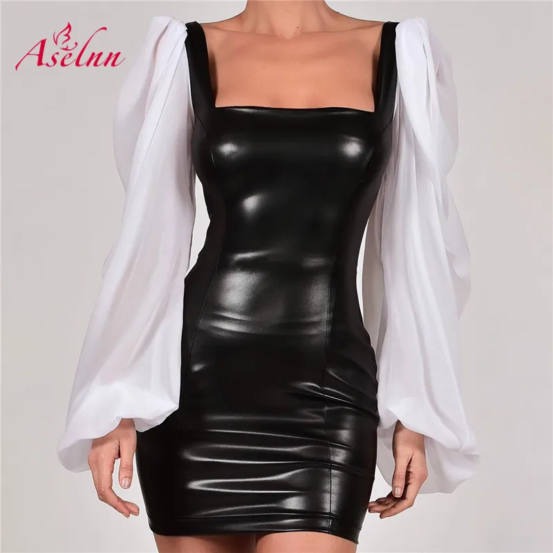 Aselnn пикантные платья из искусственной кожи для женщин с длинным рукавом спинки