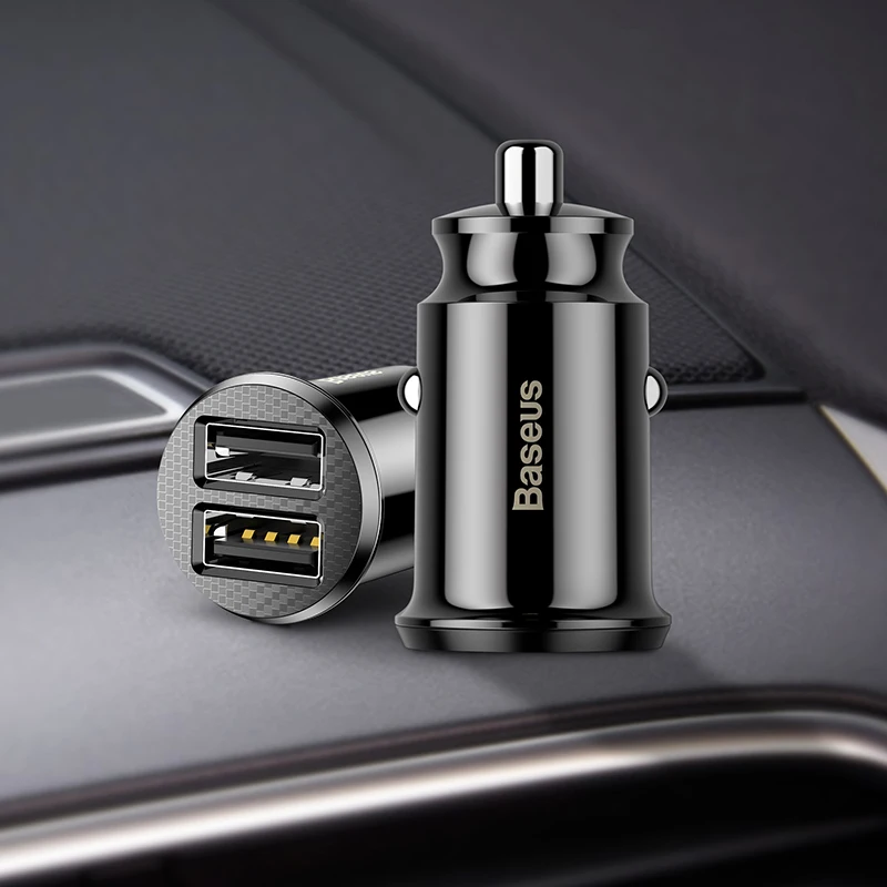 Black Baseus автомобильное зарядное устройство для iPhone samsung телефон планшет gps 3.1A Быстрая зарядка зарядное устройство мини двойной USB автомобильный адаптер зарядного устройства для телефона - Тип штекера: Black