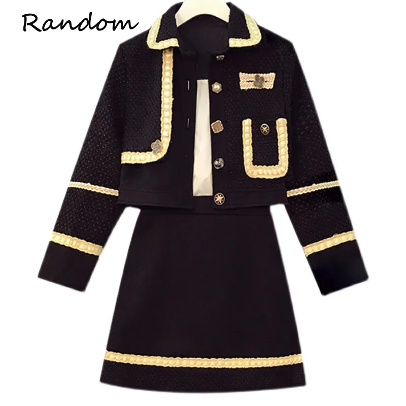 

Plus Size 4XL Women French Tweed Jacquard Suit Jacket Coat Top And A Line Skirt Two Piece Set Outfit 2021 Winter Ladies Clothes
