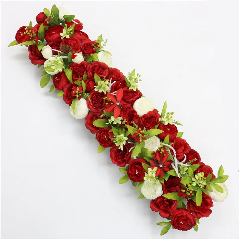 D Red custom made Artificial rose flower row Wedding background wall arch Welcome desk decorative fake flower Home holiday decoration - Цвет: D Red