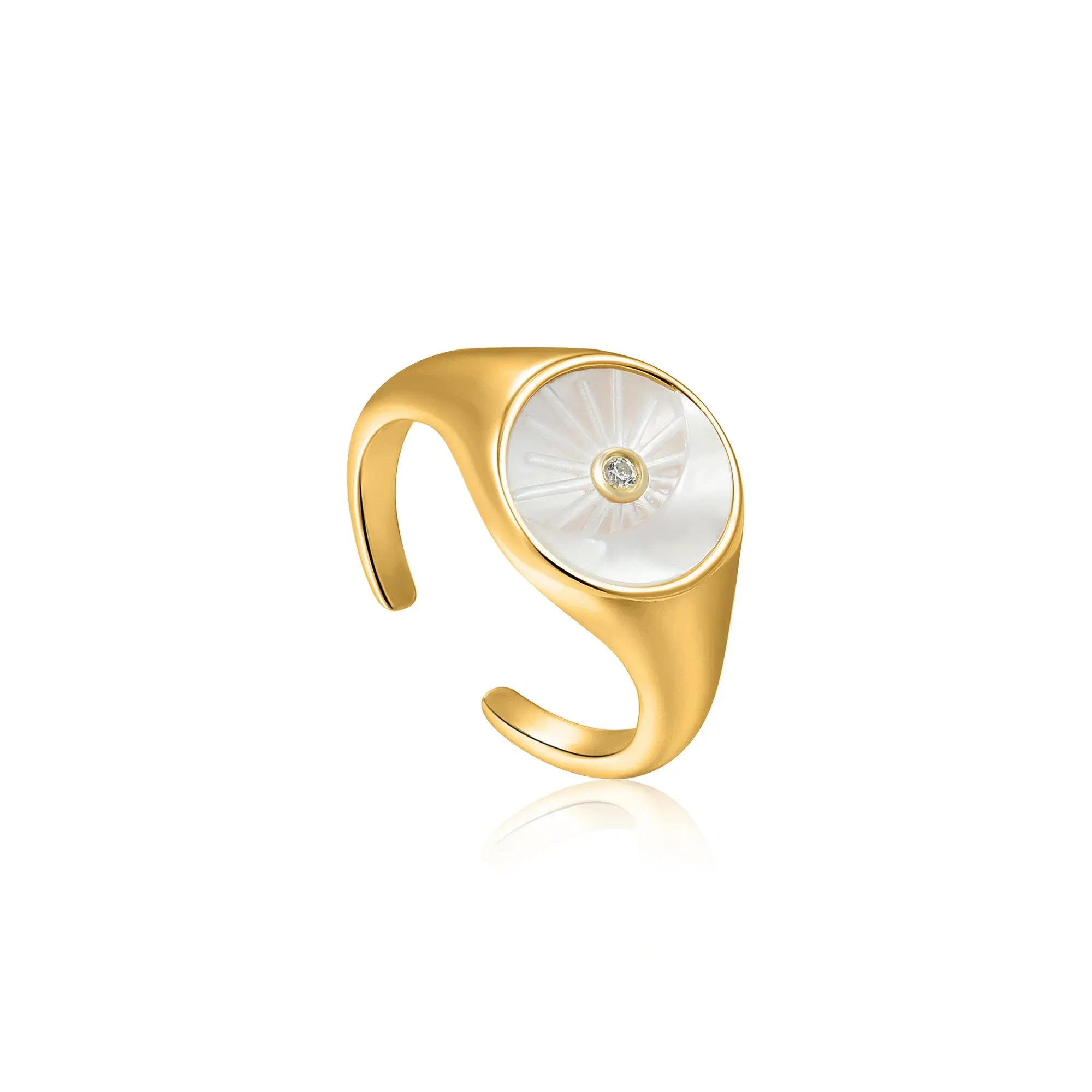 

Gold Shell Engraved Eclipse Emblem Adjustable Open Ring With Cubic Zirconia For Women 2021 New Trend Jewelry Luxury Quality Gift