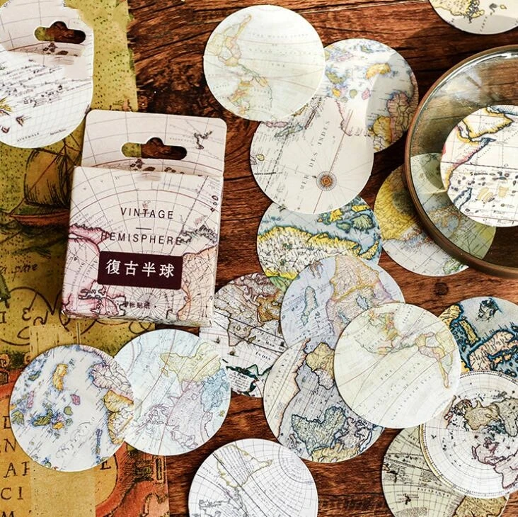 

46 Pcs Creative Vintage Map Decorative Stationery Stickers Scrapbooking Stickers Journal Stickers