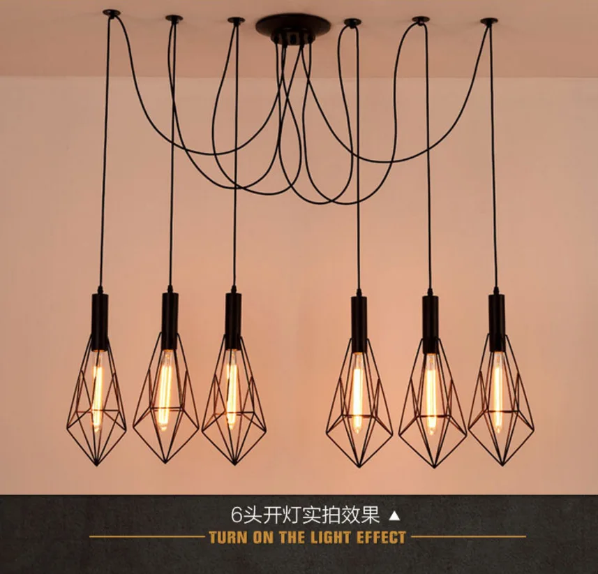 Современная Скандинавская ретро люстра с лампочками Эдисона винтажная