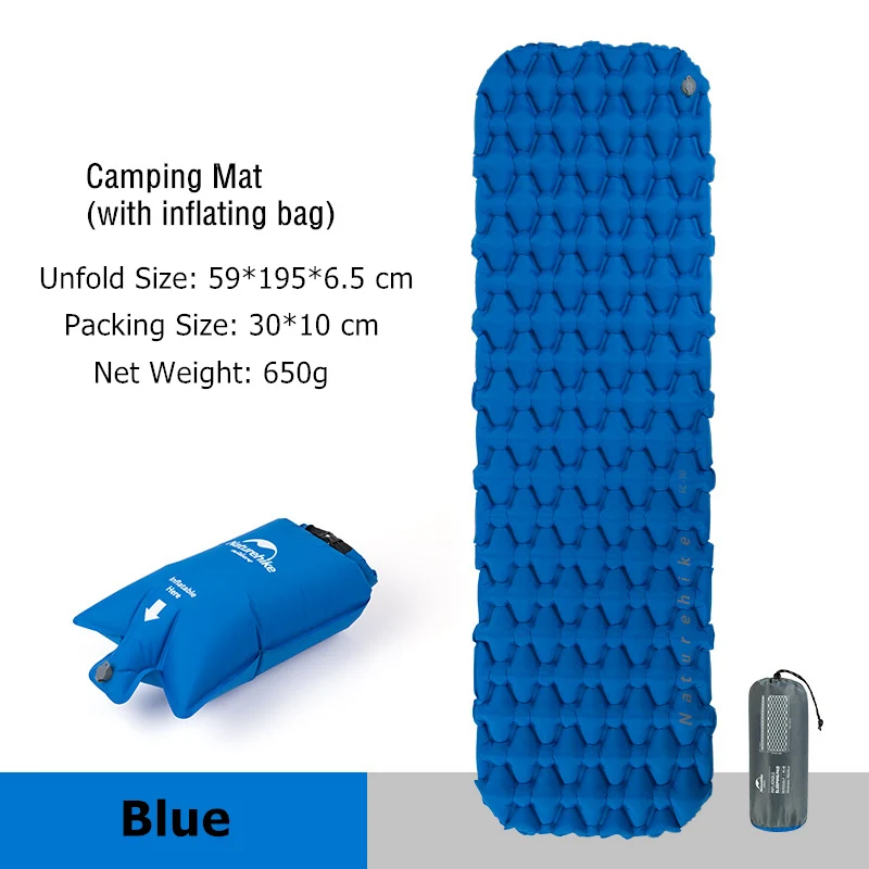 Blue (with bag) Naturehike сверхлегкий складной водонепроницаемый портативный одиночный надувной кемпинг надувной матрас спальный коврик альпинизмом спальный коврик - Цвет: Blue (with bag)