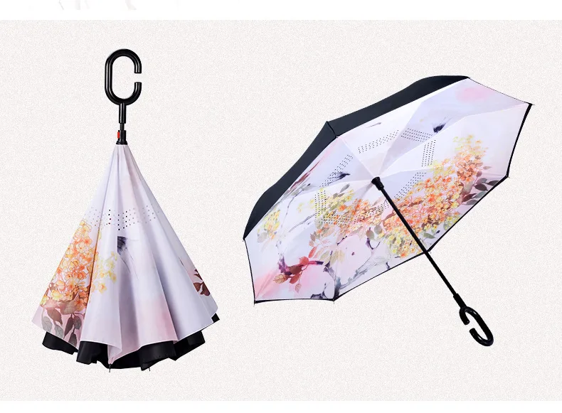 Китайский стиль складной обратный зонтик птица двухслойный перевернутый Chuva