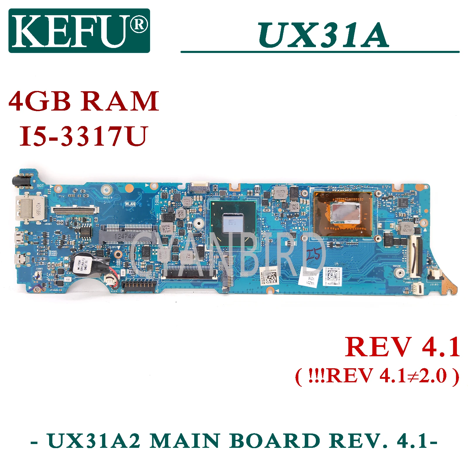

KEFU UX31A original mainboard for ASUS ZenBook UX31A REV4.1 with I5-3317U 4GB-RAM Laptop motherboard