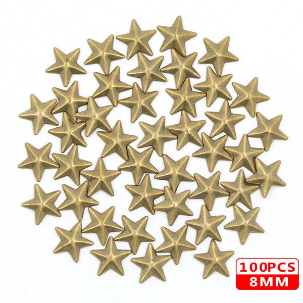8MM Star Bronze 100 шт Горячая фиксация шпильки медь звезда квадратный череп стразы железные заклепки для одежды металлические заклепки DIY панк аксессуары для одежды - Цвет: 8MM Star Bronze