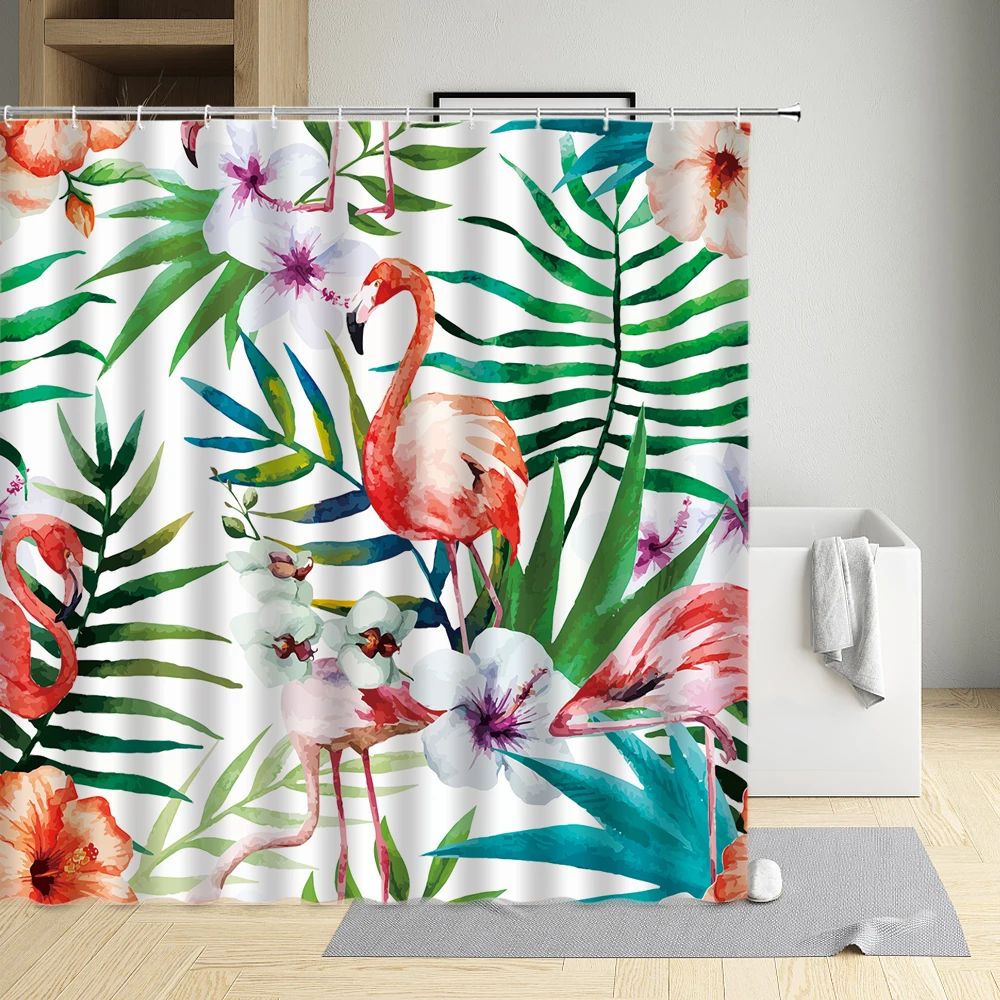 

Tropical Flamingo Banana Shower Curtain Flower Green Leaf Zebra Toucan Pineapple Camera Playing Cards Cloth Bathroom Decor