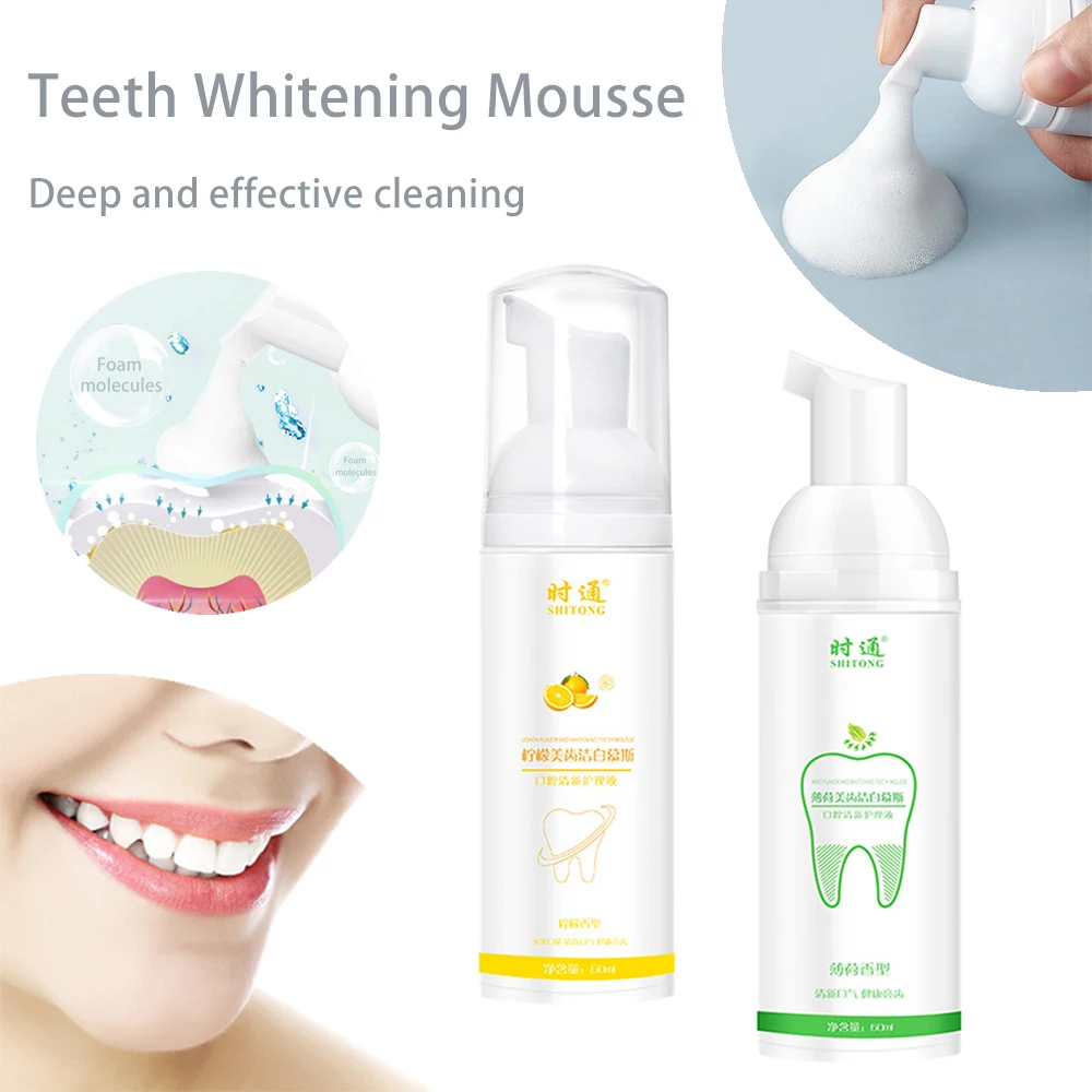 

60ml Teeth Whitening Mousse Foam Toothpaste Fresh Breath Remove Oral Odor Plaque Stains Bubble Toothpaste Herbal Lemon Oral Care