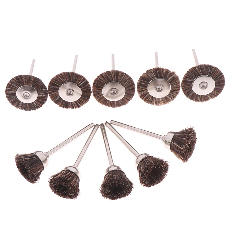 

5Pcs Hot 3mm Shank Flat Horsetail Bristle Brush Buffing Carving Wax Polishing Brush Wheel Polishing Tools New
