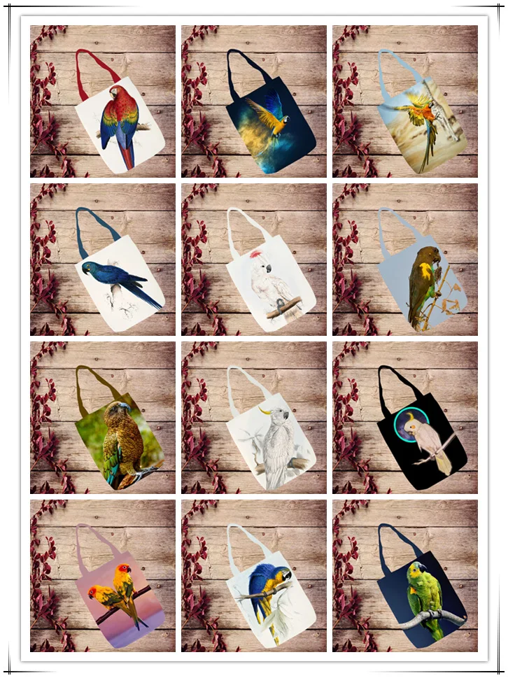 

Cute Parrot Fashion Anime Foldable Handbag Canvas Shopping Bag Casual Shoulder Bags Customized Tote unisex New