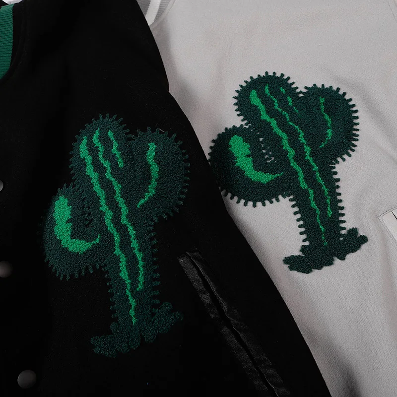 

Harajuku street clothing cactus hip hop baseball jacket men's embroidery bear motorcycle racing retro uniform coat women