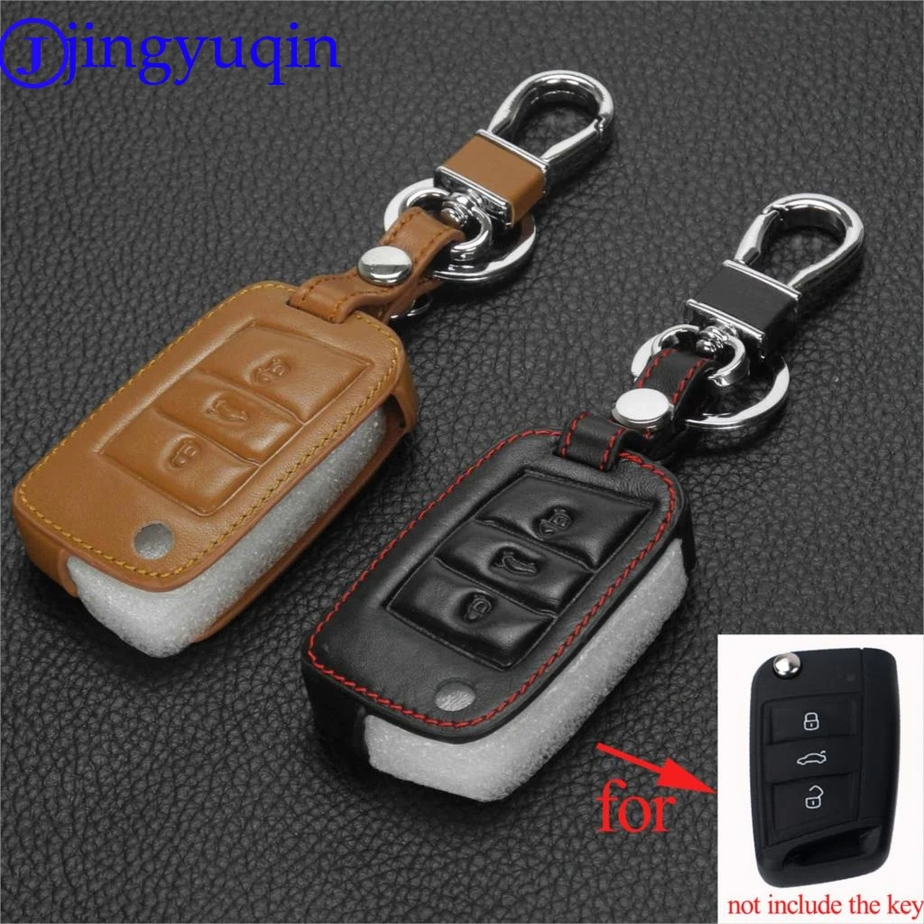 Кожаный чехол для автомобильного ключа Volkswagen VW Jetta Golf Polo Passat Tiguan Skoda Octavia