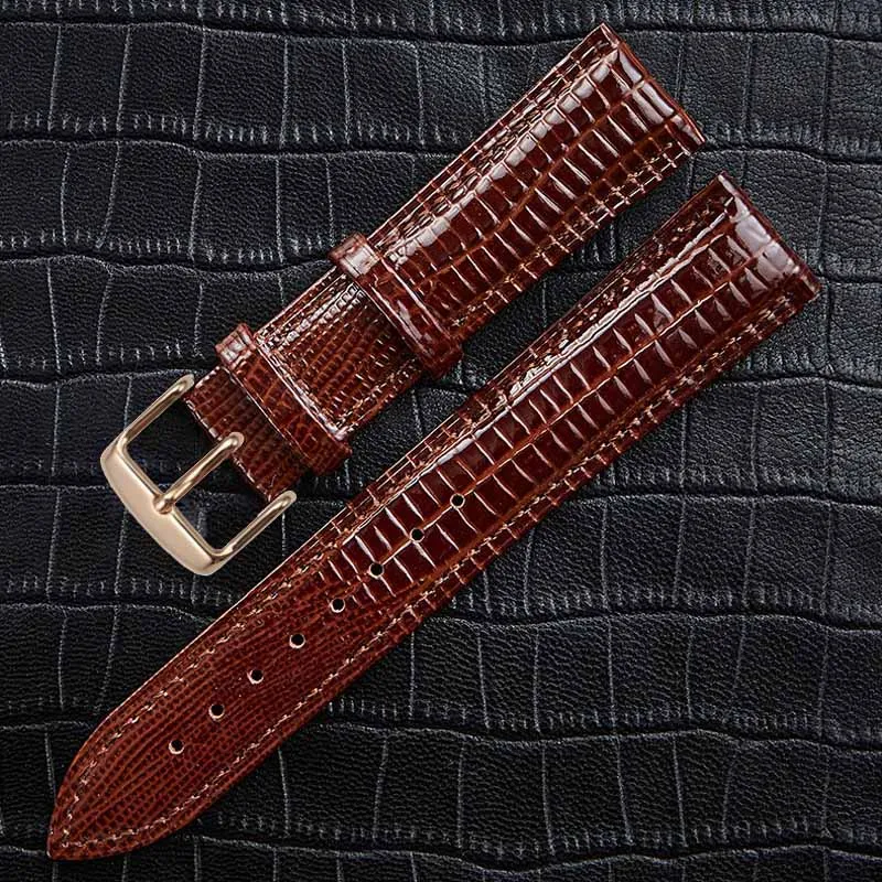 Brown Rosegold Модные часы ремешок кожаный браслет для часов аксессуары Ящерица шаблон контактный ремень с пряжкой для Топ люксовый бренд женские часы - Цвет ремешка: Brown Rosegold